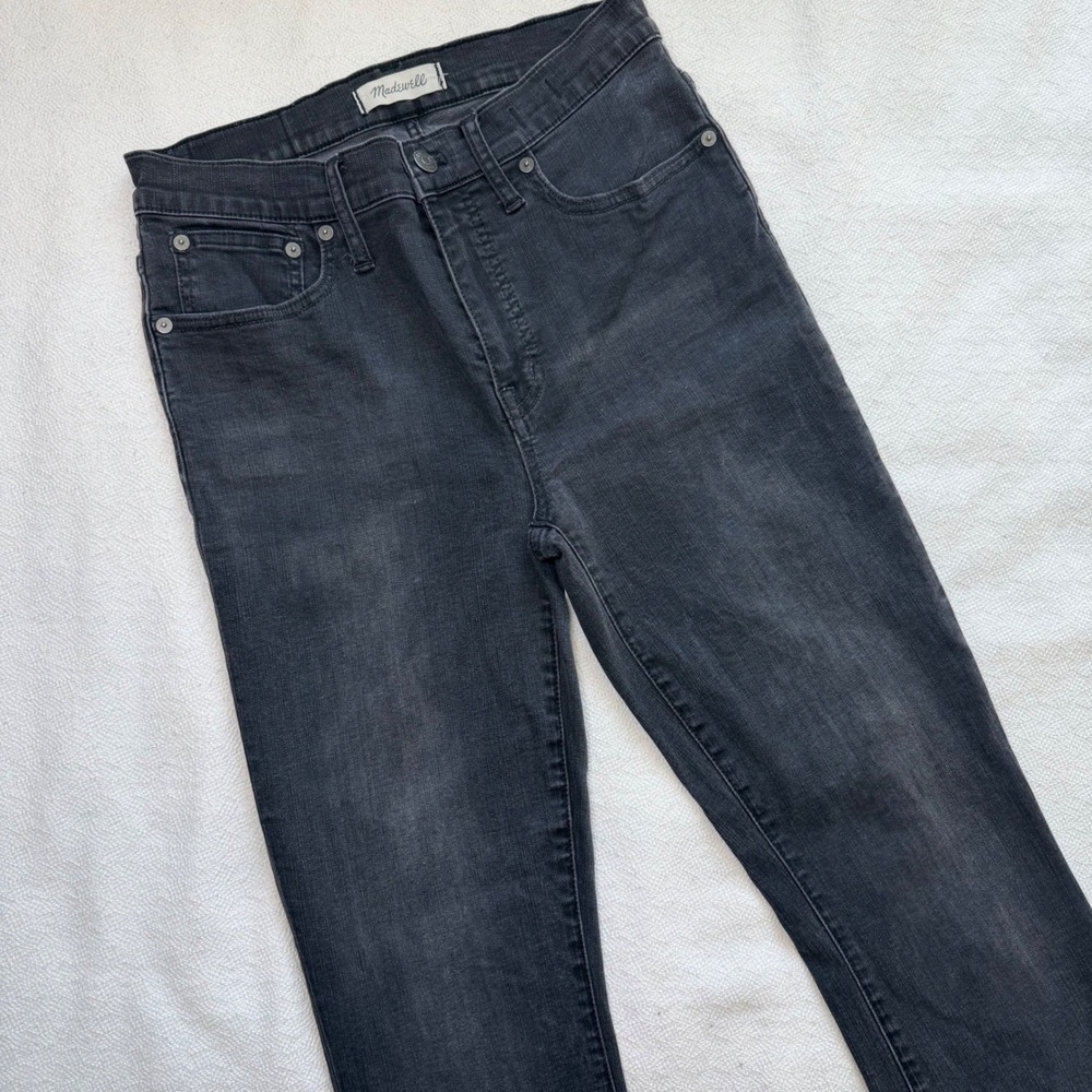 Madewell Cali Demi-Boot Jeans High Rise Raw Hem Faded Black Gray 27 Tall